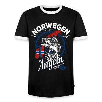 Norwegen Angeln Tour 2026 - Angler Geschenk - Männer Kontrast-T-Shirt - Schwarz/Weiß - Vorne - AI Model Female 172 light (172cm) & AI Model Male 178 light (178cm)