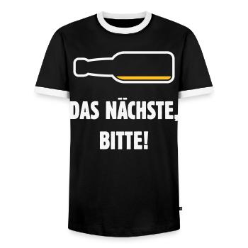 Das Nächste, Bitte! (Bier / Bierchen / NEG 2C) - Männer Kontrast-T-Shirt - Schwarz/Weiß - Vorne - AI Model Female 172 light (172cm) & AI Model Male 178 light (178cm)