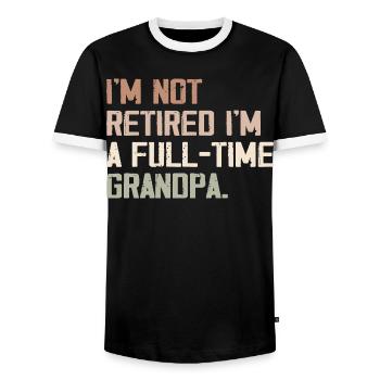 Papy à plein temps : Bien plus qu'une retraite - T-shirt contrasté Homme - noir/blanc - Devant - AI Model Female 172 light (172cm) & AI Model Male 178 light (178cm)
