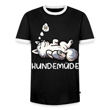 Hundemüde Husky Huskys Huskybesitzer Huskyhalter  - Männer Kontrast-T-Shirt - Schwarz/Weiß - Vorne - AI Model Female 172 light (172cm) & AI Model Male 178 light (178cm)
