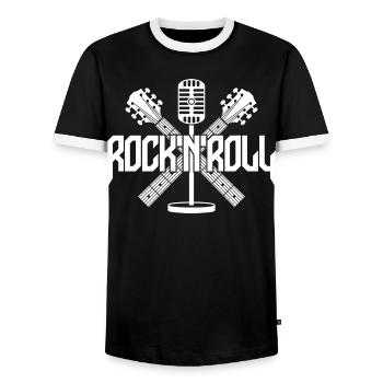 Logo Rock 'n' Roll avec guitares et microphone - T-shirt contrasté Homme - noir/blanc - Devant - AI Model Female 172 light (172cm) & AI Model Male 178 light (178cm)