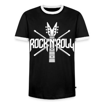 Logo guitare et baguettes rock 'n' roll - T-shirt contrasté Homme - noir/blanc - Devant - AI Model Female 172 light (172cm) & AI Model Male 178 light (178cm)