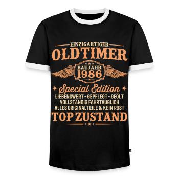 40. Geburtstag Oldtimer Baujahr 1986 Geschenk - Männer Kontrast-T-Shirt - Schwarz/Weiß - Vorne - AI Model Female 172 light (172cm) & AI Model Male 178 light (178cm)