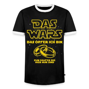 JGA Das Wars. Das Opfer ich bin - Heiraten - Männer Kontrast-T-Shirt - Schwarz/Weiß - Vorne - AI Model Female 172 light (172cm) & AI Model Male 178 light (178cm)