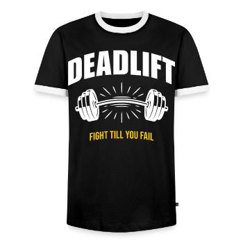 Deadlift Strength Training Powerlifting Gym Motivation - Men's Ringer Shirt - black/white - Front - AI Model Female 172 light (172cm) & AI Model Male 178 light (178cm)