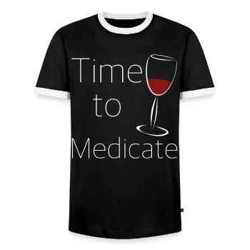 Time to Medicate – Weinzeit Humor - Männer Kontrast-T-Shirt - Schwarz/Weiß - Vorne - AI Model Female 172 light (172cm) & AI Model Male 178 light (178cm)
