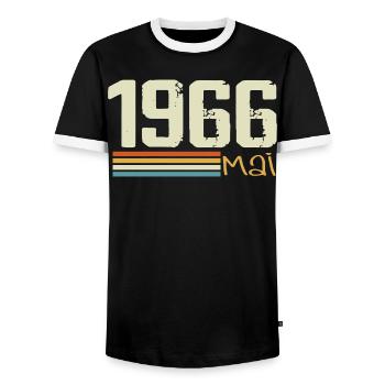 May 1966 - Men's Ringer Shirt - black/white - Front - AI Model Female 172 light (172cm) & AI Model Male 178 light (178cm)