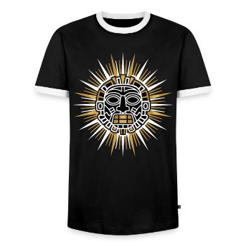 Maya-Inka-Sonne Strahlendes Weißgoldenes Göttliches Totem - Männer Kontrast-T-Shirt - Schwarz/Weiß - Vorne - AI Model Female 172 light (172cm) & AI Model Male 178 light (178cm)