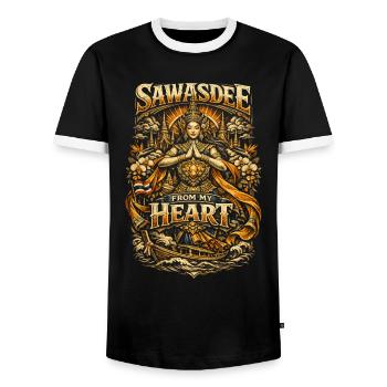 Thailand Thai Pride Sawasdee From My Heart - Men's Ringer Shirt - black/white - Front - AI Model Female 172 light (172cm) & AI Model Male 178 light (178cm)