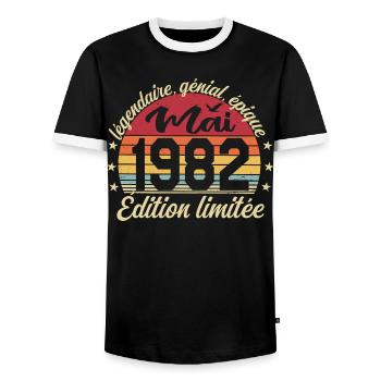 les légendes sont nées mai 1982 - T-shirt contrasté Homme - noir/blanc - Devant - AI Model Female 172 light (172cm) & AI Model Male 178 light (178cm)