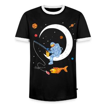 Chemise spatiale de pêche d’astronaute - T-shirt contrasté Homme - noir/blanc - Devant - AI Model Female 172 light (172cm) & AI Model Male 178 light (178cm)