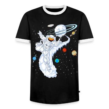 Astronaut Skiing Planet Shirt - Men's Ringer Shirt - black/white - Front - AI Model Female 172 light (172cm) & AI Model Male 178 light (178cm)