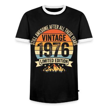 Jahrgang 1976 Retro Geburtstags Design  - Männer Kontrast-T-Shirt - Schwarz/Weiß - Vorne - AI Model Female 172 light (172cm) & AI Model Male 178 light (178cm)