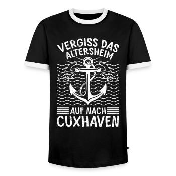 Rentner VERGISS DAS ALTERSHEIM AUF NACH CUXHAVEN - Männer Kontrast-T-Shirt - Schwarz/Weiß - Vorne - AI Model Female 172 light (172cm) & AI Model Male 178 light (178cm)