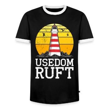 Insel USEDOM RUFT Ostsee Usedom Urlaub Lustig - Männer Kontrast-T-Shirt - Schwarz/Weiß - Vorne - AI Model Female 172 light (172cm) & AI Model Male 178 light (178cm)
