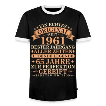 Echtes Original seit 1961 – 65. Geburtstag - Männer Kontrast-T-Shirt - Schwarz/Weiß - Vorne - AI Model Female 172 light (172cm) & AI Model Male 178 light (178cm)
