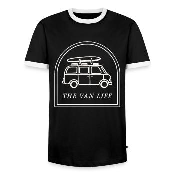 Vie en camping-car en road trip surf - T-shirt contrasté Homme - noir/blanc - Devant - AI Model Female 172 light (172cm) & AI Model Male 178 light (178cm)