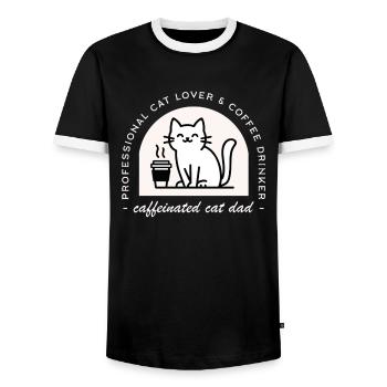 Katzenvater, lustiger Kaffeeliebhaber - Männer Kontrast-T-Shirt - Schwarz/Weiß - Vorne - AI Model Female 172 light (172cm) & AI Model Male 178 light (178cm)
