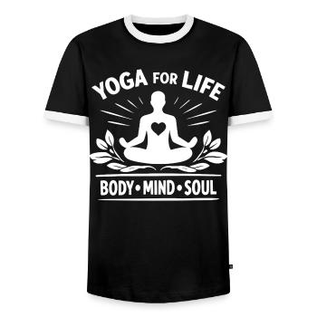 Yoga for Life Body Mind Soul Meditation - Men's Ringer Shirt - black/white - Front - AI Model Female 172 light (172cm) & AI Model Male 178 light (178cm)