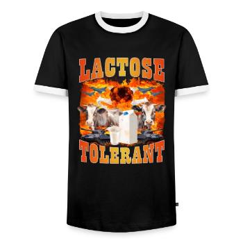 Mème du sarcasme tolérant au lactose - T-shirt contrasté Homme - noir/blanc - Devant - AI Model Female 172 light (172cm) & AI Model Male 178 light (178cm)