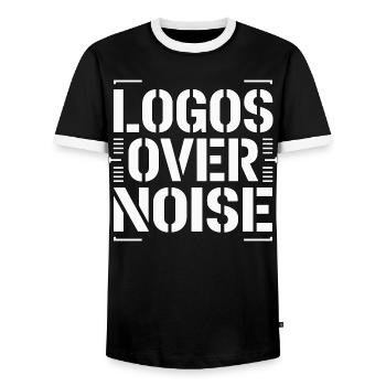 Designer de logos Logos Over Noise Designer de marque - T-shirt contrasté Homme - noir/blanc - Devant - AI Model Female 172 light (172cm) & AI Model Male 178 light (178cm)