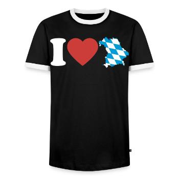 I Love Bavaria | Heart with blue white map - Men's Ringer Shirt - black/white - Front - AI Model Female 172 light (172cm) & AI Model Male 178 light (178cm)