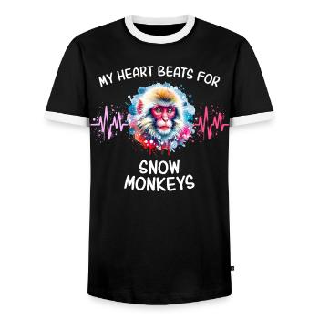 Schneeaffe Herzlinie - Männer Kontrast-T-Shirt - Schwarz/Weiß - Vorne - AI Model Female 172 light (172cm) & AI Model Male 178 light (178cm)