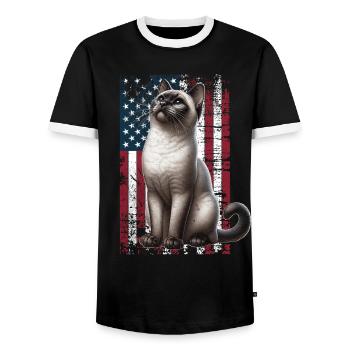 Chat siamois US Siamkatze - T-shirt contrasté Homme - noir/blanc - Devant - AI Model Female 172 light (172cm) & AI Model Male 178 light (178cm)