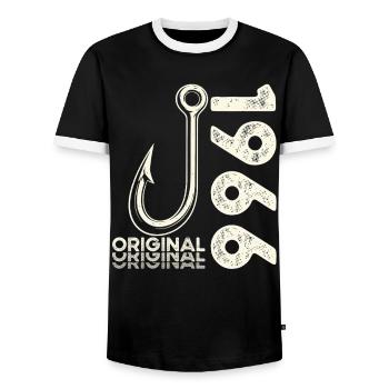 60th Birthday Gift Angler Fishing Man 1966 - Men's Ringer Shirt - black/white - Front - AI Model Female 172 light (172cm) & AI Model Male 178 light (178cm)