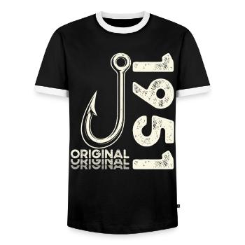 75th Birthday Gift Angler Fishing Man 1951 - Men's Ringer Shirt - black/white - Front - AI Model Female 172 light (172cm) & AI Model Male 178 light (178cm)