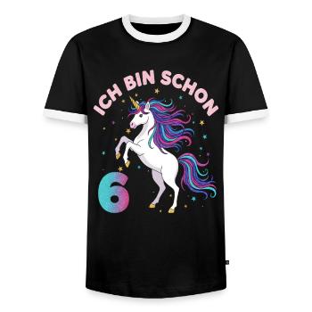 6. Geburtstag Einhorn Mädchen Ich bin schon 6 - Männer Kontrast-T-Shirt - Schwarz/Weiß - Vorne - AI Model Female 172 light (172cm) & AI Model Male 178 light (178cm)