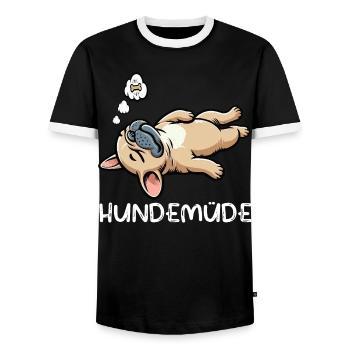 Hundemüde Französische Bulldogge Frenchie Frenchie - Männer Kontrast-T-Shirt - Schwarz/Weiß - Vorne - AI Model Female 172 light (172cm) & AI Model Male 178 light (178cm)