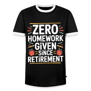 Retired Teacher Zero Homework Given Since Educator - Men's Ringer Shirt - black/white - Front - AI Model Female 172 light (172cm) & AI Model Male 178 light (178cm)