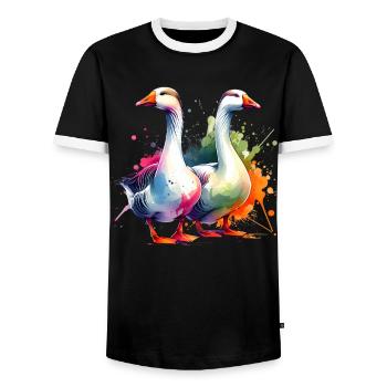 Emdengans Embden Goose - Männer Kontrast-T-Shirt - Schwarz/Weiß - Vorne - AI Model Female 172 light (172cm) & AI Model Male 178 light (178cm)