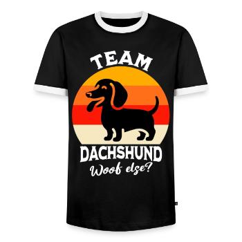 Team Dackel - Männer Kontrast-T-Shirt - Schwarz/Weiß - Vorne - AI Model Female 172 light (172cm) & AI Model Male 178 light (178cm)
