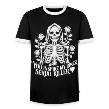 You Inspire My Inner Serial Killer Gothic Shirt - Men's Ringer Shirt - black/white - Front - AI Model Female 172 light (172cm) & AI Model Male 178 light (178cm)