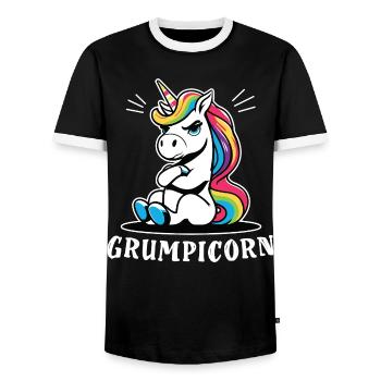 Grumpicorn Regenbogen-Einhorn Spaß Humor Lustig - Männer Kontrast-T-Shirt - Schwarz/Weiß - Vorne - AI Model Female 172 light (172cm) & AI Model Male 178 light (178cm)
