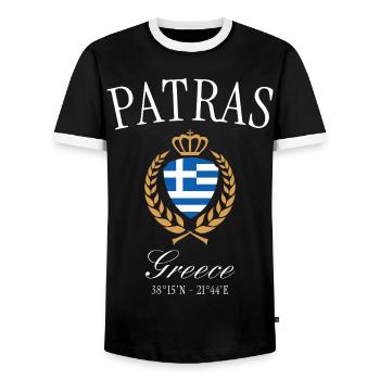 Couronne des armoiries de Patras en Grèce – Souvenir de voyage - T-shirt contrasté Homme - noir/blanc - Devant - AI Model Female 172 light (172cm) & AI Model Male 178 light (178cm)