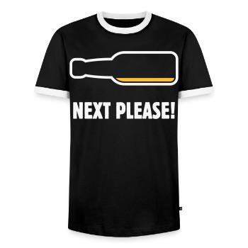 Suivant, s’il vous plaît ! (Bière / Bière / NEG 2C) - T-shirt contrasté Homme - noir/blanc - Devant - AI Model Female 172 light (172cm) & AI Model Male 178 light (178cm)