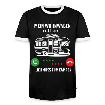 Mein Wohnwagen ruft an und ich muss gehen campen - Männer Kontrast-T-Shirt - Schwarz/Weiß - Vorne - AI Model Female 172 light (172cm) & AI Model Male 178 light (178cm)
