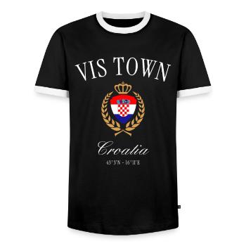 Vis Croatia Coat of Arms Crown – Travel Souvenir - Men's Ringer Shirt - black/white - Front - AI Model Female 172 light (172cm) & AI Model Male 178 light (178cm)