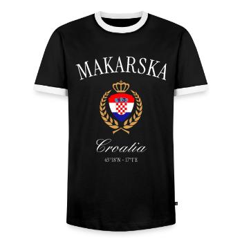 Makarska Kroatien Wappen Krone – Reise Souvenir - Männer Kontrast-T-Shirt - Schwarz/Weiß - Vorne - AI Model Female 172 light (172cm) & AI Model Male 178 light (178cm)