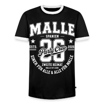 Malle 2026 Party Crew Zweite Heimat - Männer Kontrast-T-Shirt - Schwarz/Weiß - Vorne - AI Model Female 172 light (172cm) & AI Model Male 178 light (178cm)