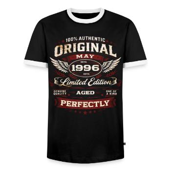30th Birthday Gift Husband Original May 1996 - Men's Ringer Shirt - black/white - Front - AI Model Female 172 light (172cm) & AI Model Male 178 light (178cm)