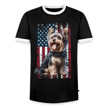 Yorkshire Terrier US Yorkshire Terrier - Men's Ringer Shirt - black/white - Front - AI Model Female 172 light (172cm) & AI Model Male 178 light (178cm)