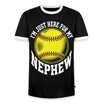 I'm Just Here For My Nephew Softball - Men's Ringer Shirt - black/white - Front - AI Model Female 172 light (172cm) & AI Model Male 178 light (178cm)