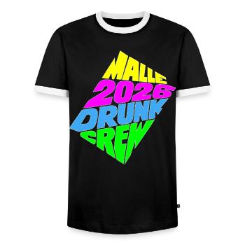 Malle 2026 Drunk Crew - Men's Ringer Shirt - black/white - Front - AI Model Female 172 light (172cm) & AI Model Male 178 light (178cm)