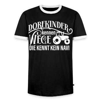 Dorfkinder wissen mehr als jedes Navi - Männer Kontrast-T-Shirt - Schwarz/Weiß - Vorne - AI Model Female 172 light (172cm) & AI Model Male 178 light (178cm)