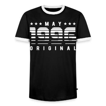 May 1996 Original Striped Vintage Geburtstag - Männer Kontrast-T-Shirt - Schwarz/Weiß - Vorne - AI Model Female 172 light (172cm) & AI Model Male 178 light (178cm)