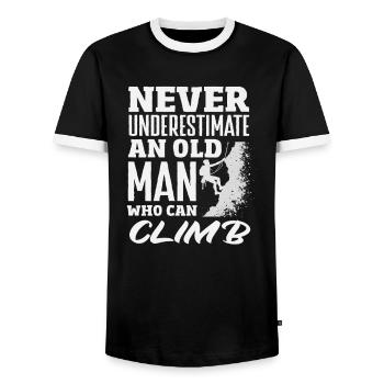 Never underestimate an old man climbing - Men's Ringer Shirt - black/white - Front - AI Model Female 172 light (172cm) & AI Model Male 178 light (178cm)